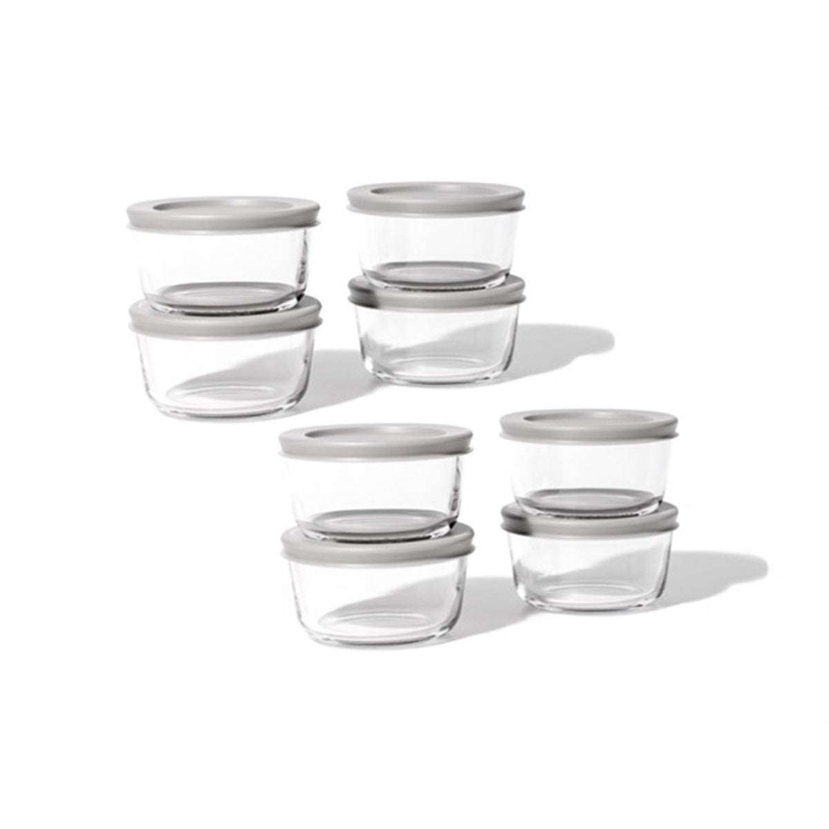 16 Piece Set (1 Cup / 8Oz) Round Glass Storage Containers With Lids, Grey