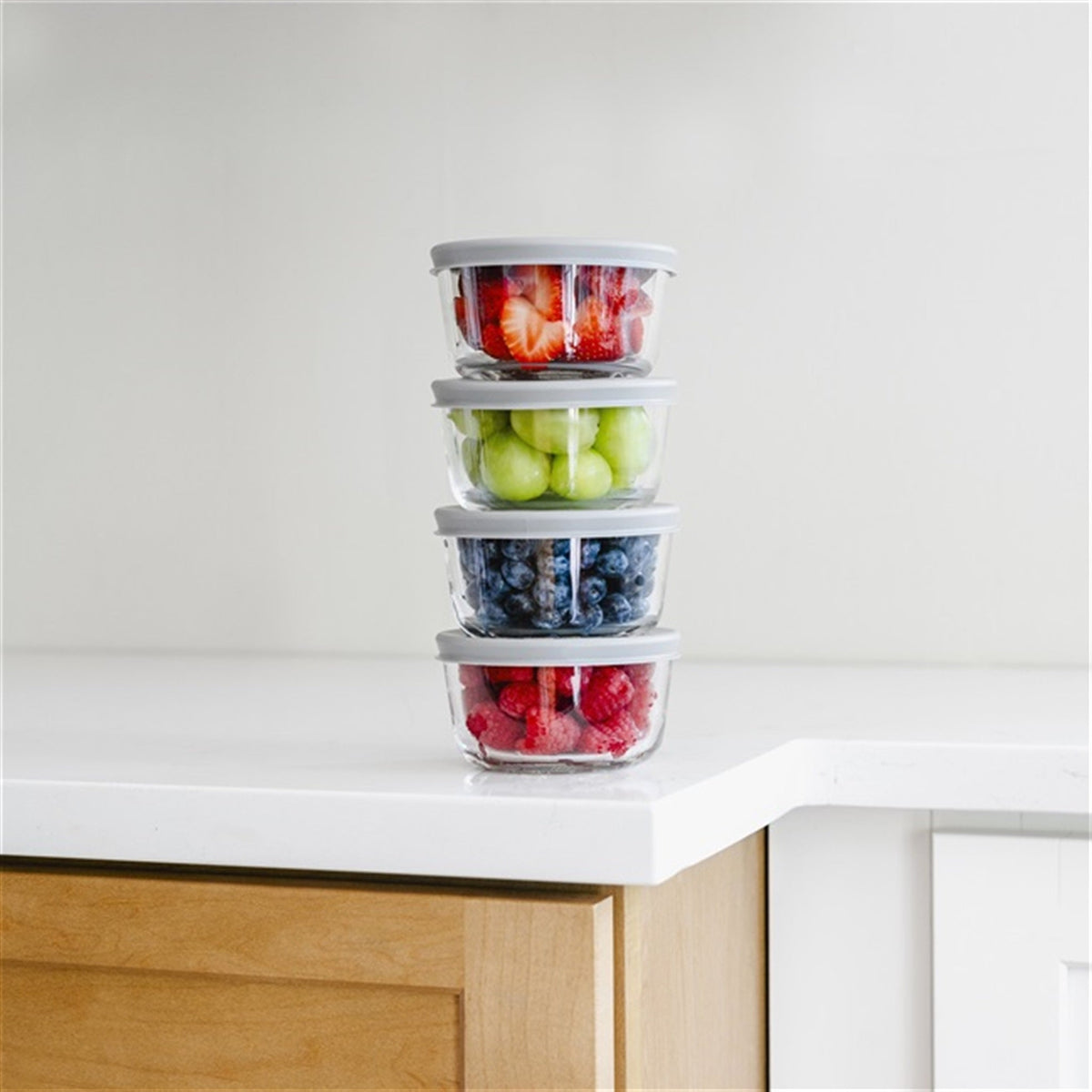 16 Piece Set (1 Cup / 8Oz) Round Glass Storage Containers With Lids, Grey