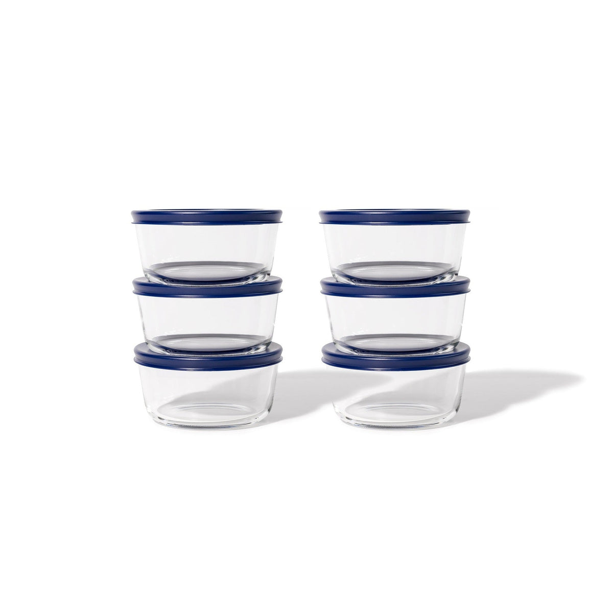 12 Piece Set (4 Cup / 32Oz) Round Glass Storage Containers With Lids, Blue