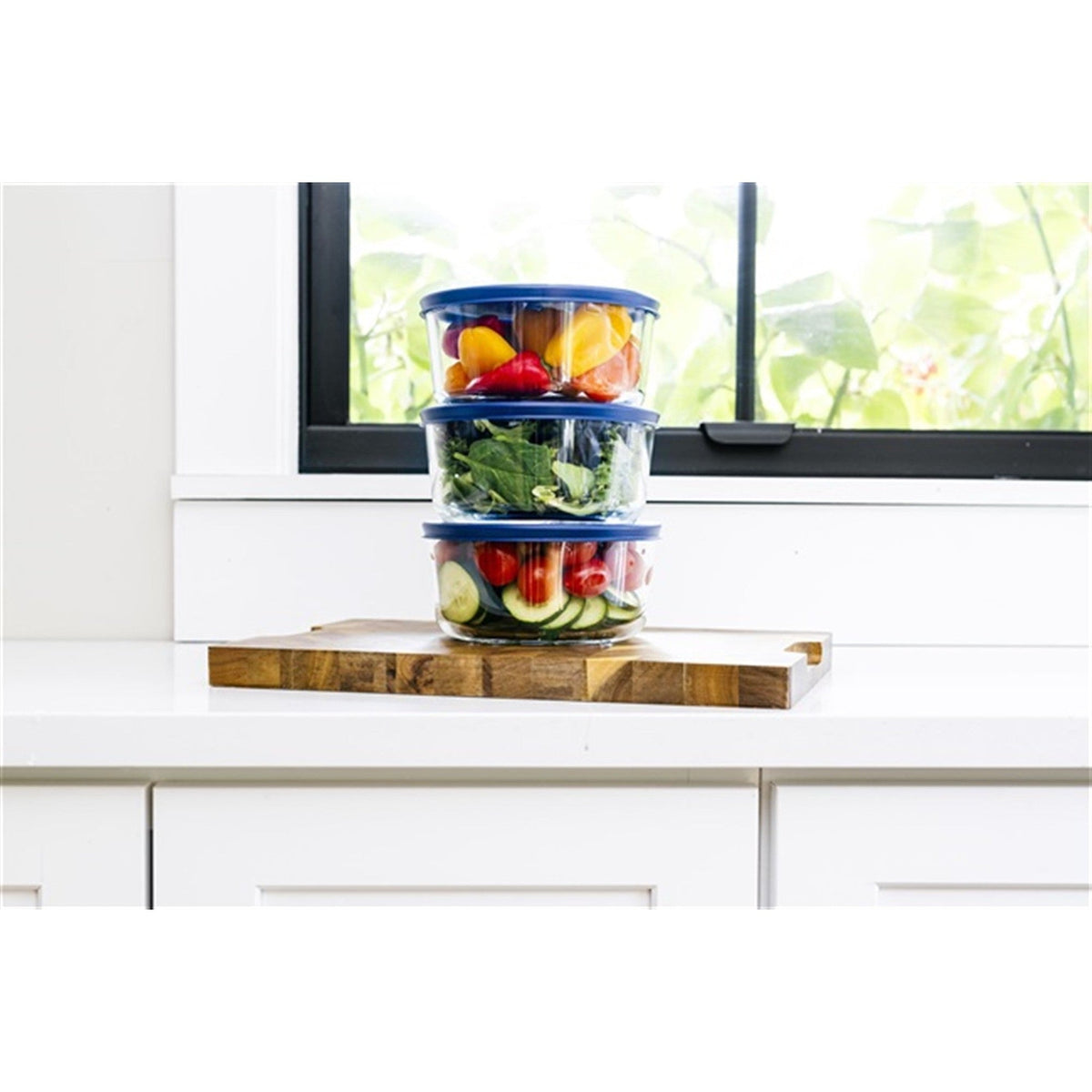 12 Piece Set (4 Cup / 32Oz) Round Glass Storage Containers With Lids, Blue
