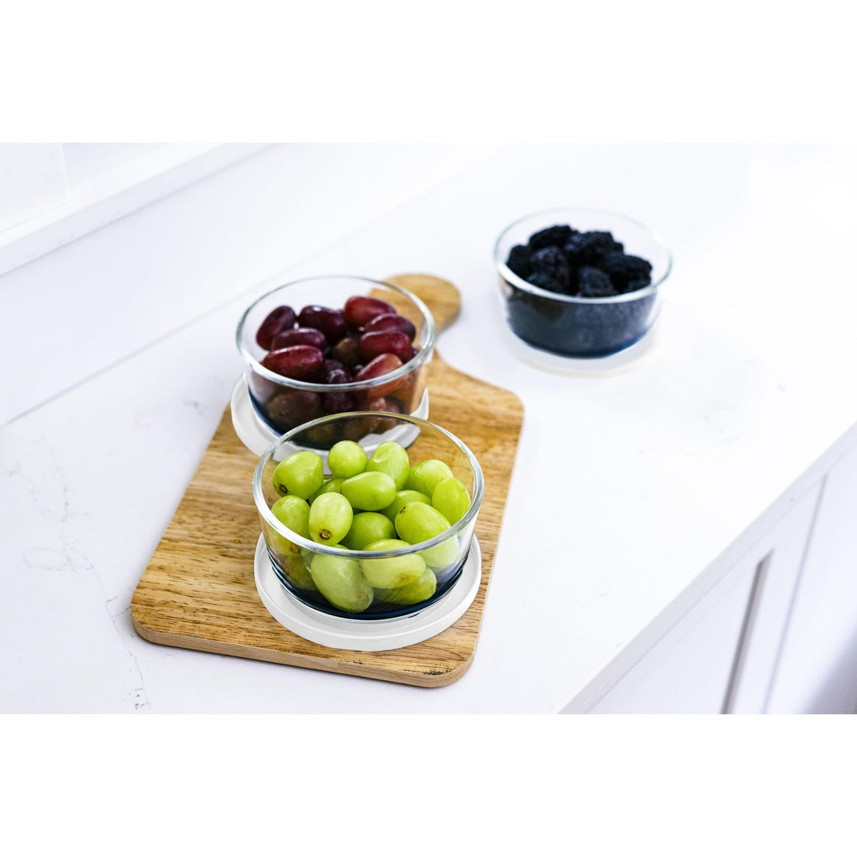 6 Piece Set (2 Cup / 16Oz) Round Glass Storage Containers With Lids, White
