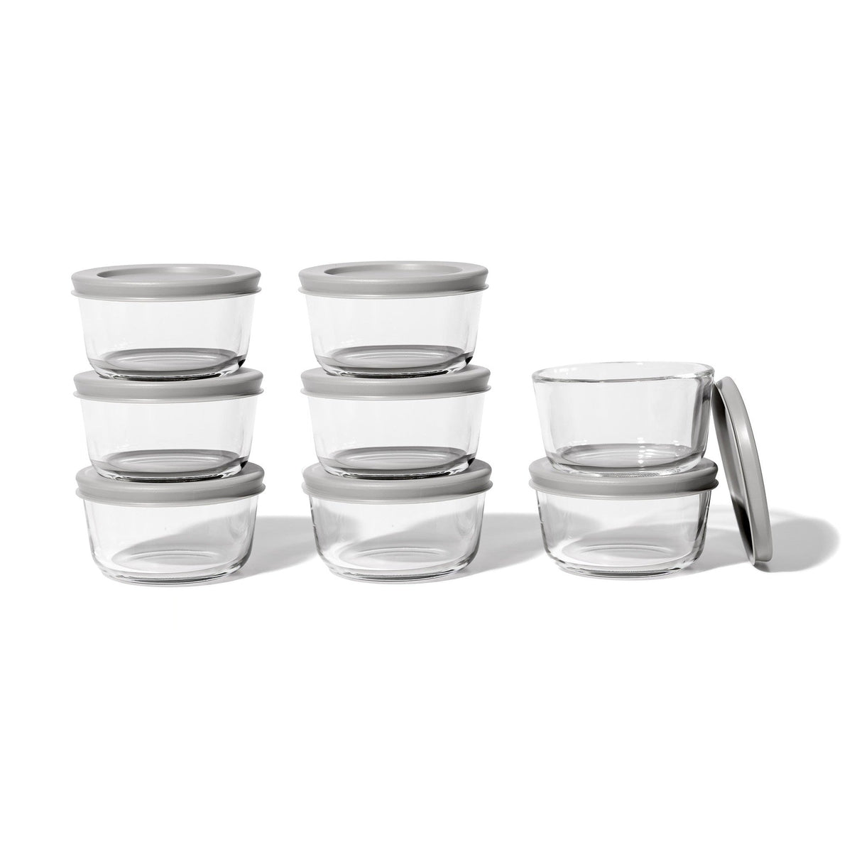 16 Piece Set (7Oz) Round Glass Storage Containers With Lids, Grey