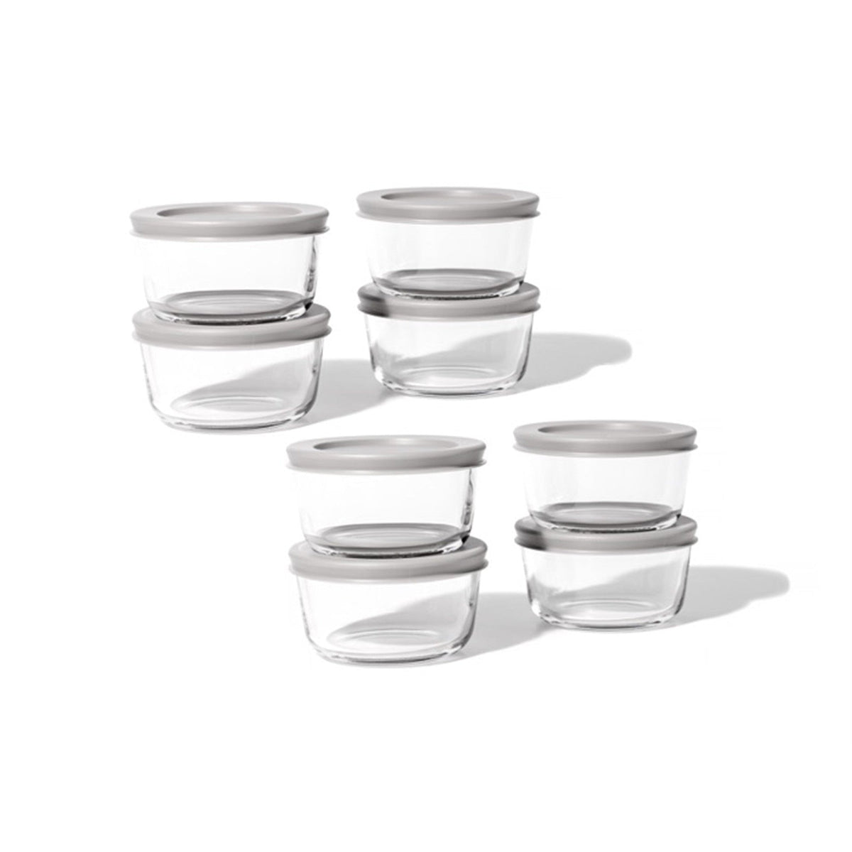16 Piece Set (7Oz) Round Glass Storage Containers With Lids, Grey