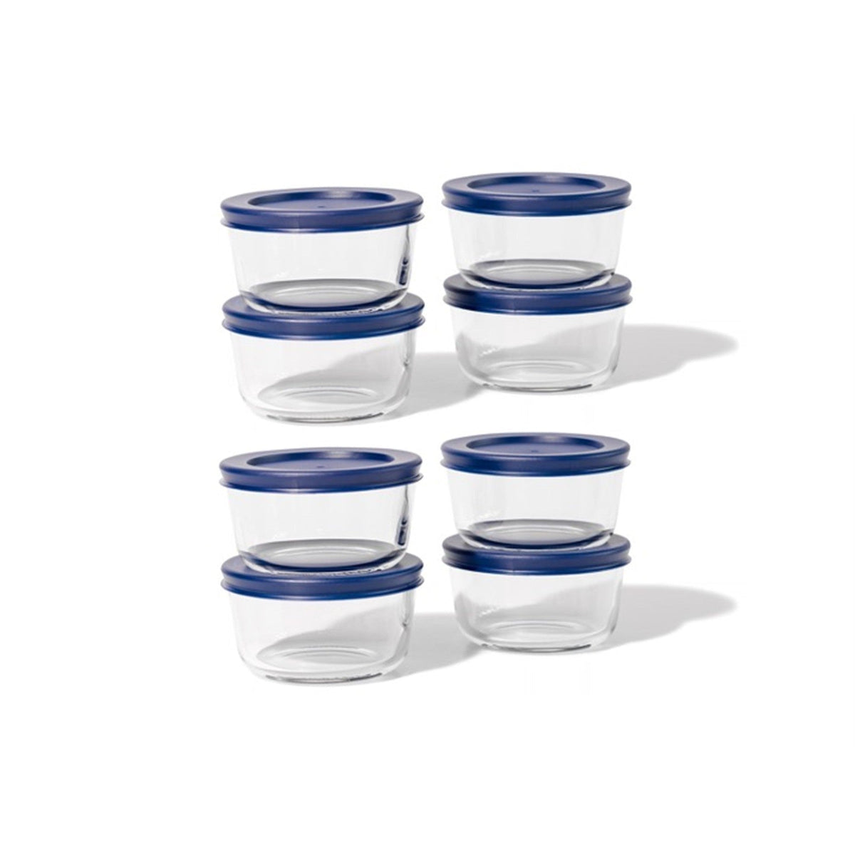 16 Piece Set (7Oz) Round Glass Storage Containers With Lids, Blue