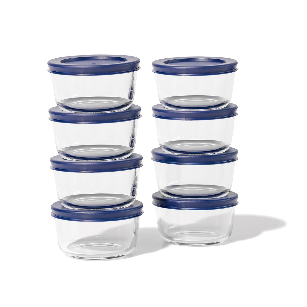 16 Piece Set (7Oz) Round Glass Storage Containers With Lids, Blue