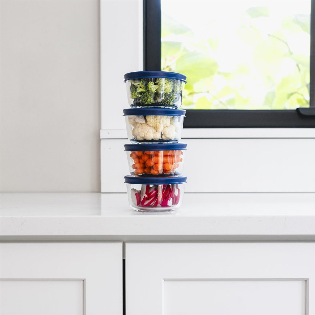 16 Piece Set (7Oz) Round Glass Storage Containers With Lids, Blue