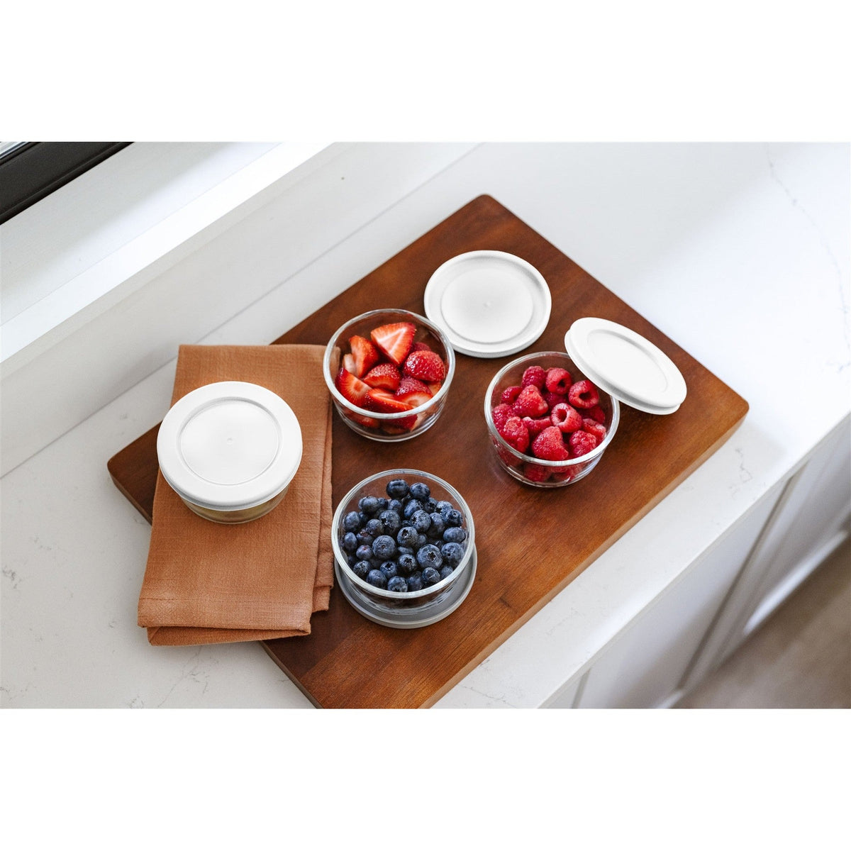 16 Piece Set (7Oz) Round Glass Storage Containers With Lids, White