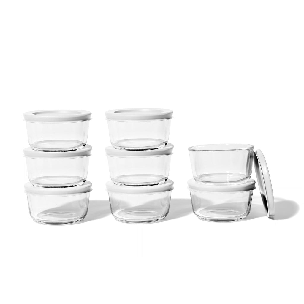 16 Piece Set (1 Cup / 8Oz) Round Glass Storage Containers With Lids, White