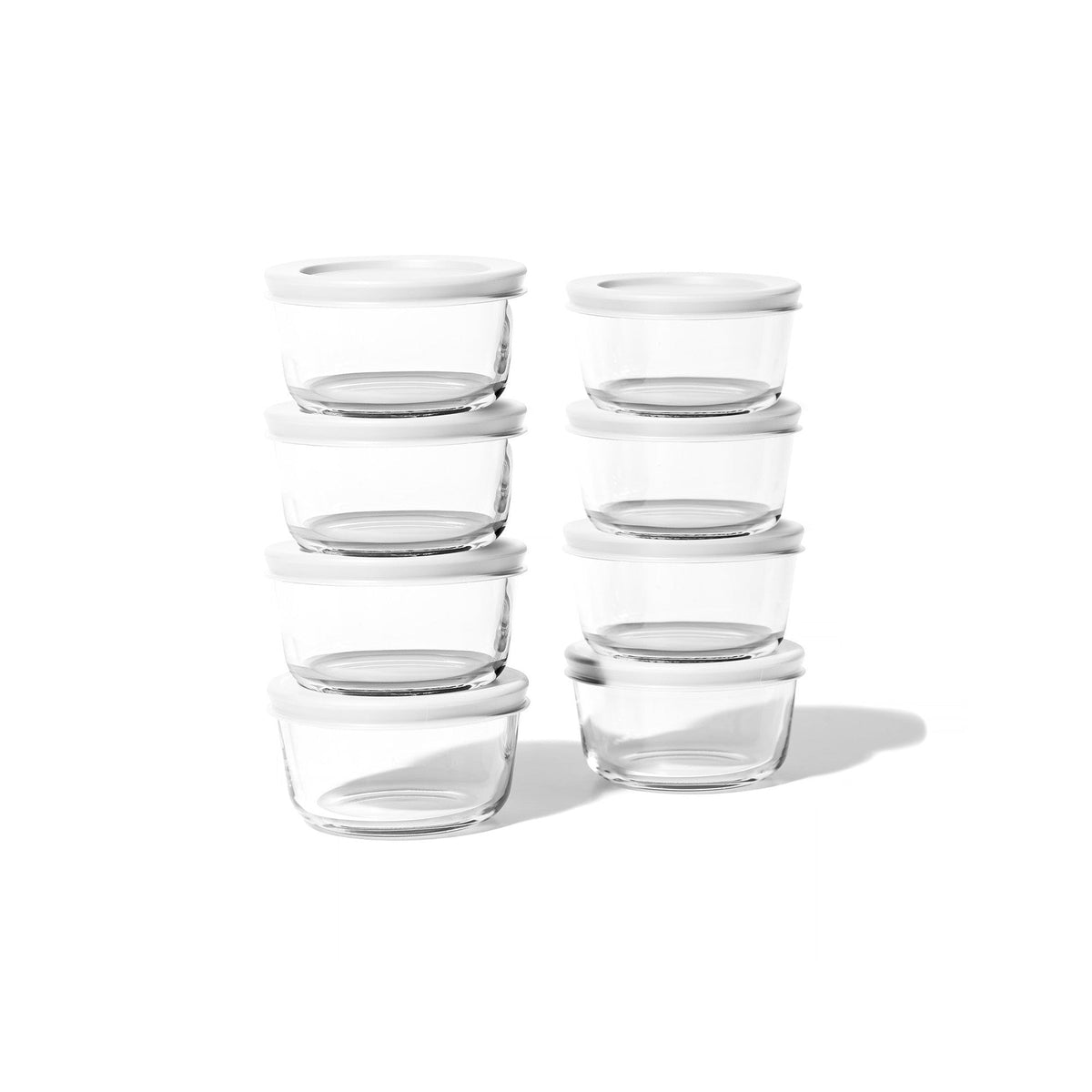 16 Piece Set (1 Cup / 8Oz) Round Glass Storage Containers With Lids, White