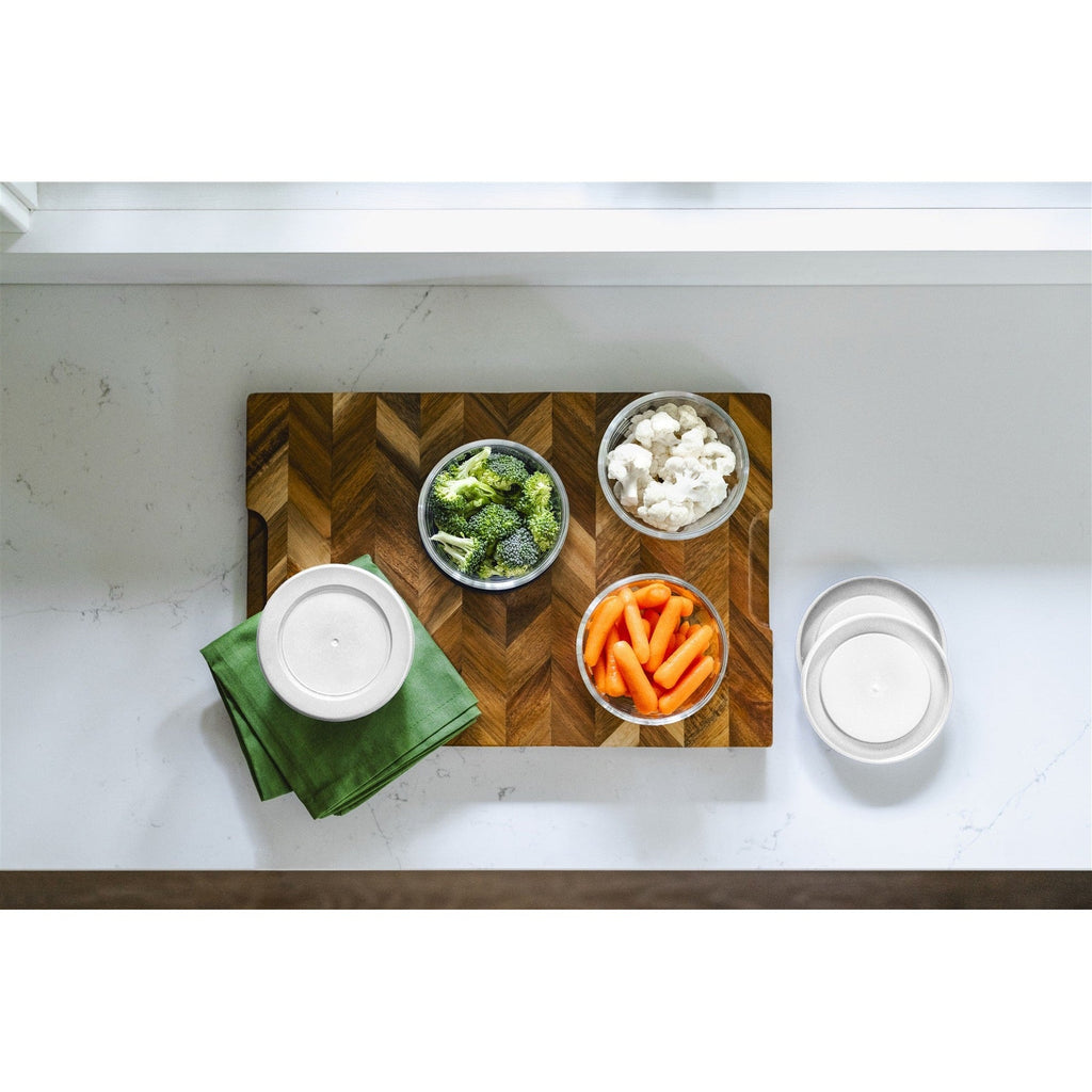 16 Piece Set (1 Cup / 8Oz) Round Glass Storage Containers With Lids, White