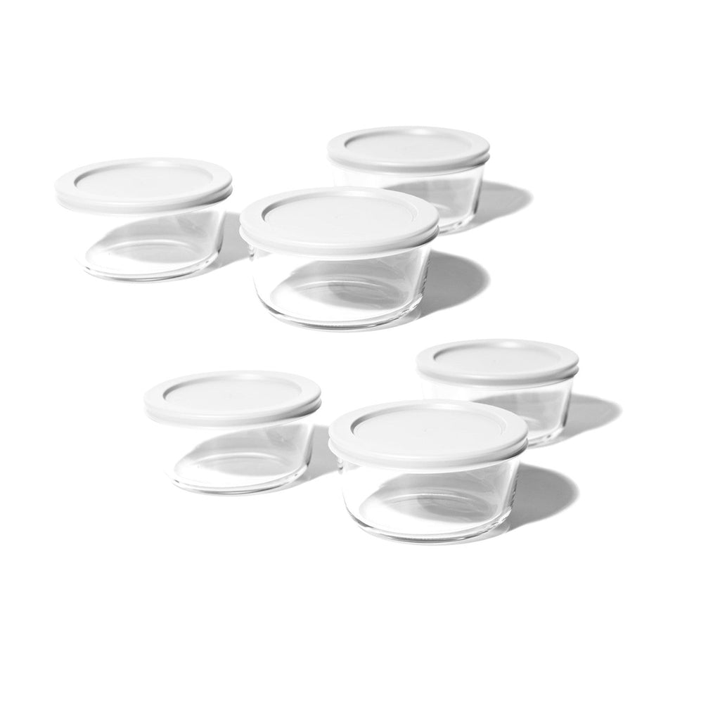 12 Piece Set (2 Cup / 16Oz) Round Glass Storage Containers With Lids, White