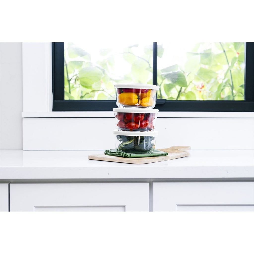 12 Piece Set (2 Cup / 16Oz) Round Glass Storage Containers With Lids, White