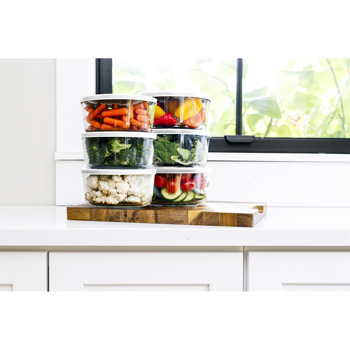 12 Piece Set (4 Cup / 32Oz) Round Glass Storage Containers With Lids, White