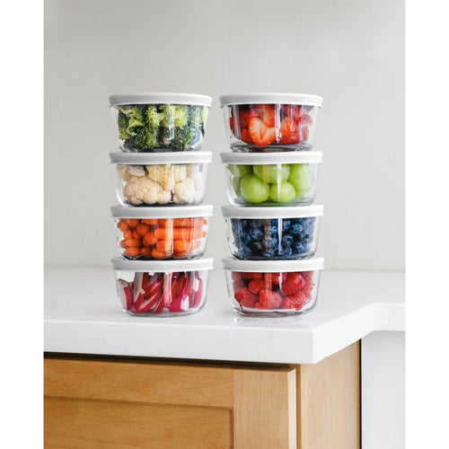 16 Piece Set (7Oz) Round Glass Storage Containers With Lids, White