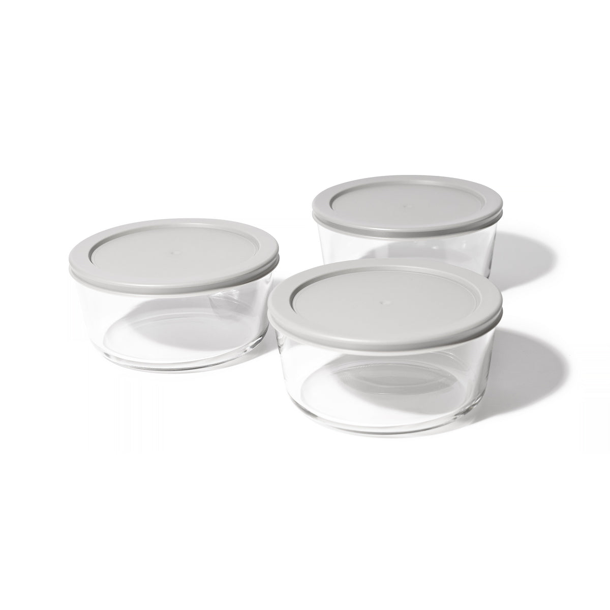6 Piece Set (4 Cup / 32Oz) Round Glass Storage Containers With Lids, Grey