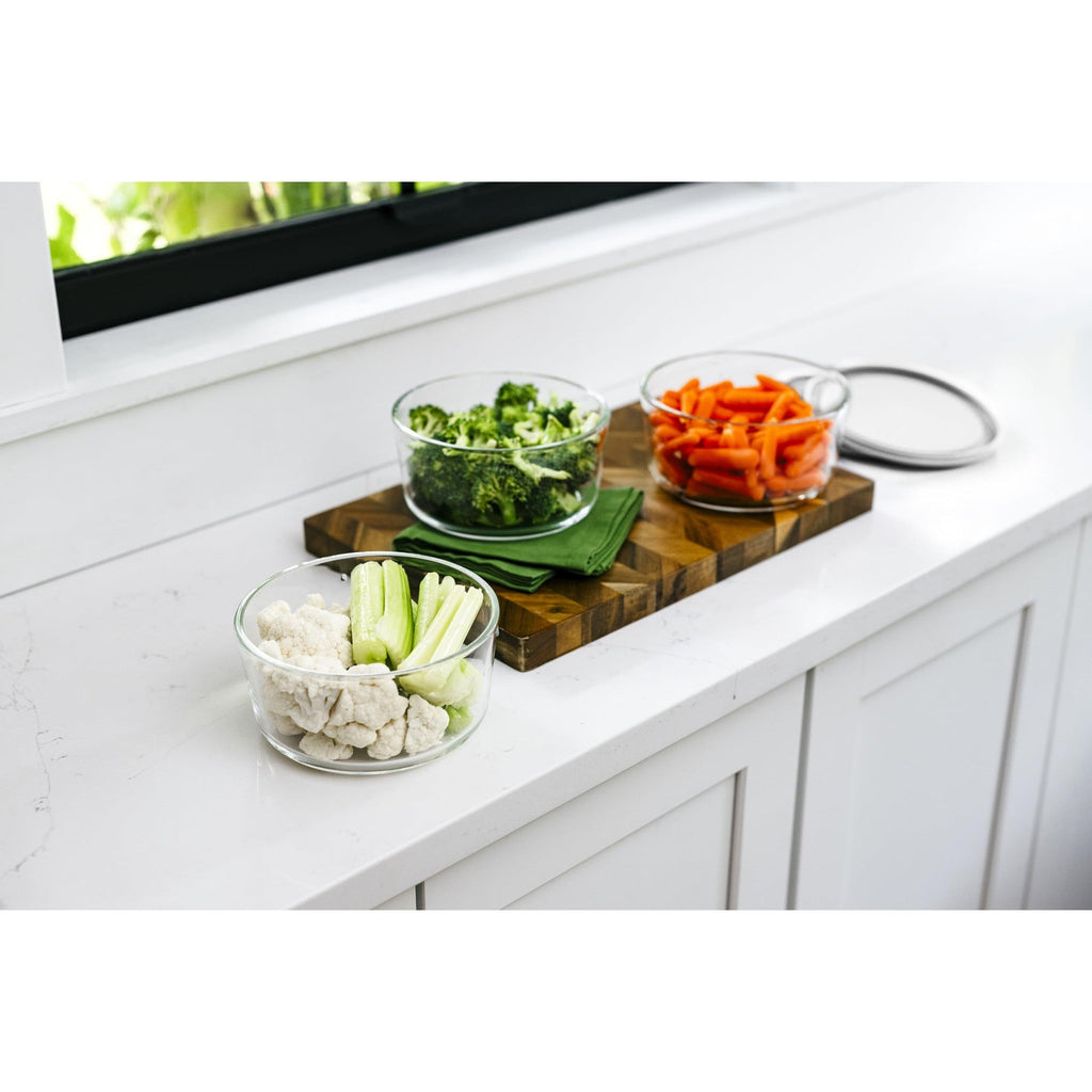 6 Piece Set (4 Cup / 32Oz) Round Glass Storage Containers With Lids, White