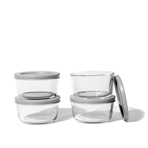 8 Piece Set (1 Cup / 8Oz) Round Glass Storage Containers With Lids, Grey