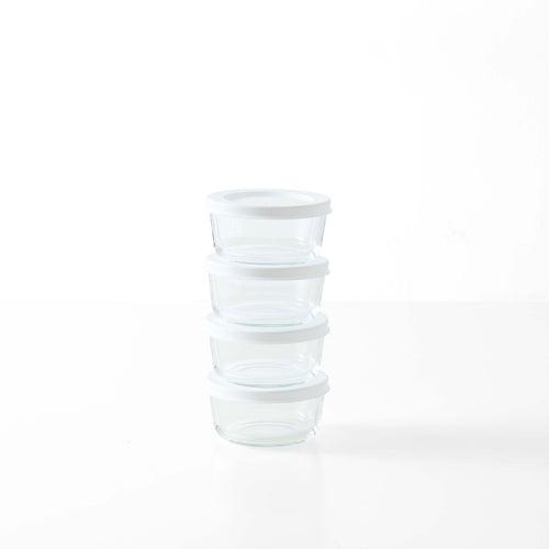 8 Piece Set (1 Cup / 8Oz) Round Glass Storage Containers With Lids, White