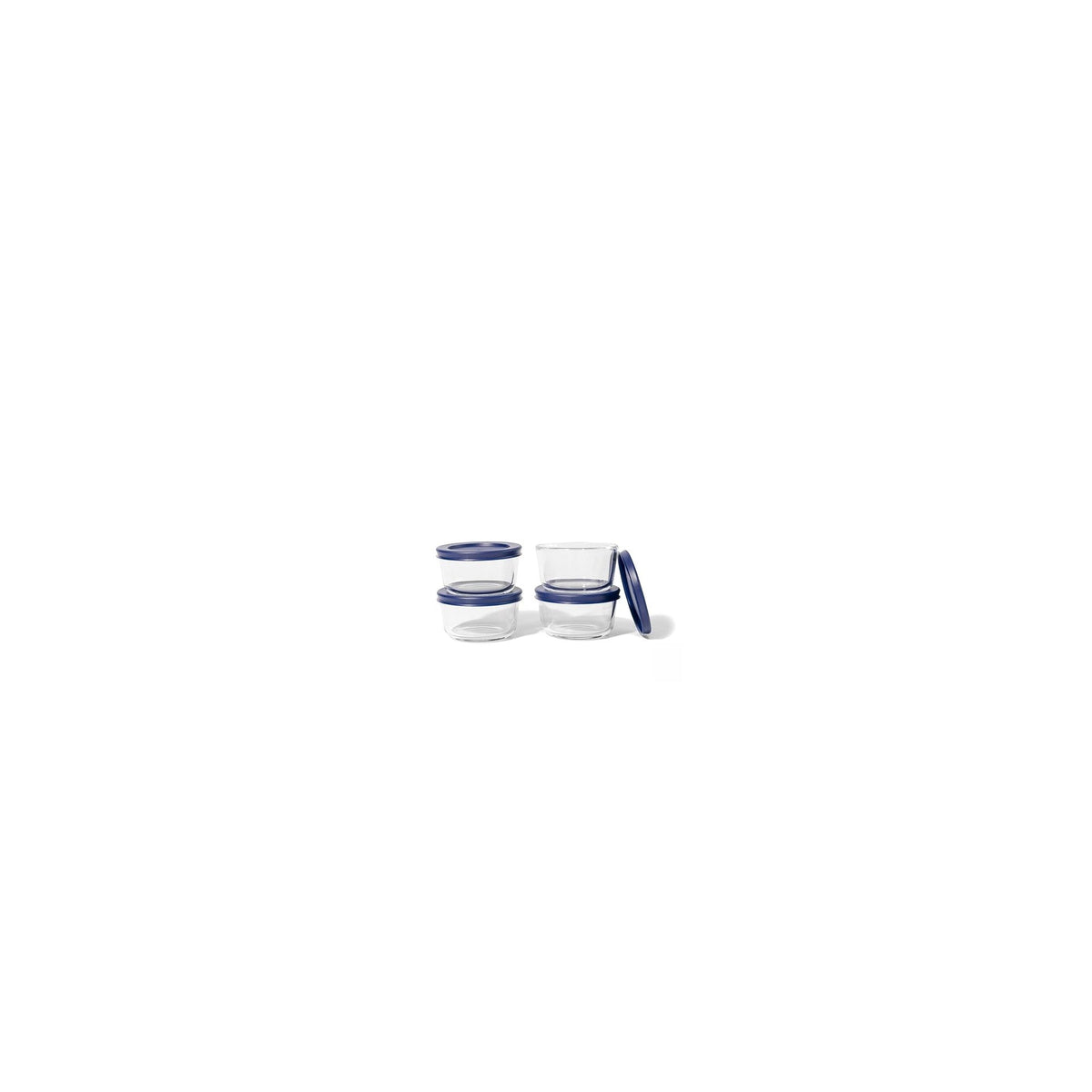 8 Piece Set (7Oz) Round Glass Storage Containers With Lids, Blue