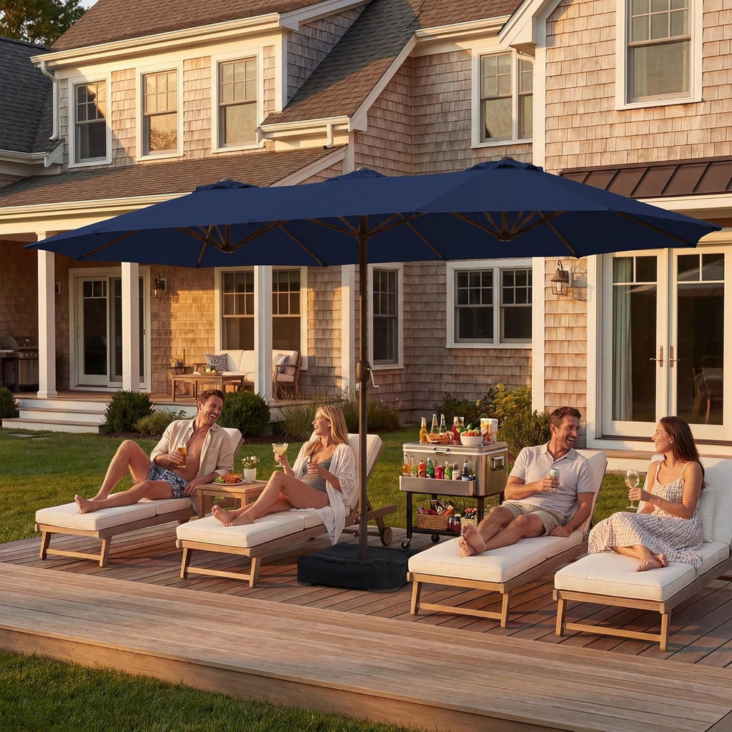 FifteenFootLarge Navy Patio Market Umbrella With Base