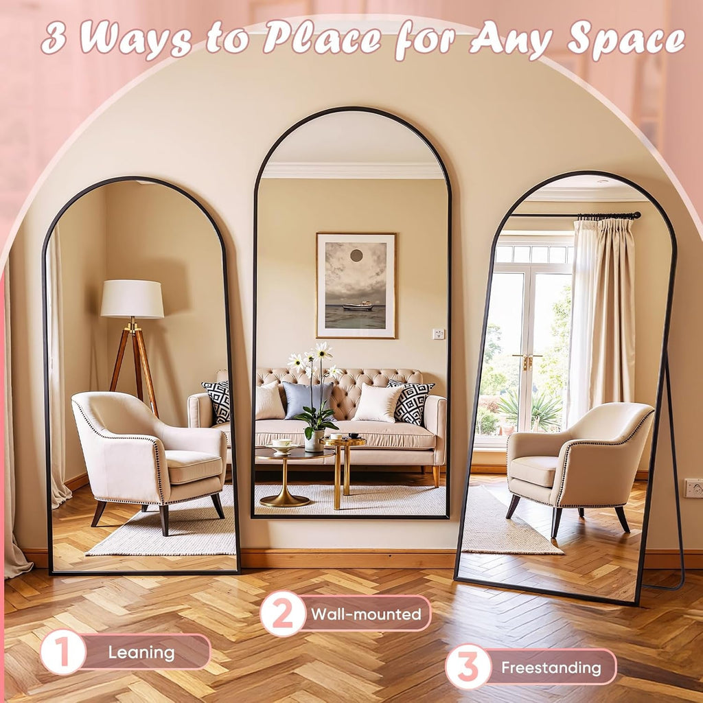 71-Inch Full-Length Arched Standing Mirror Matte-Black
