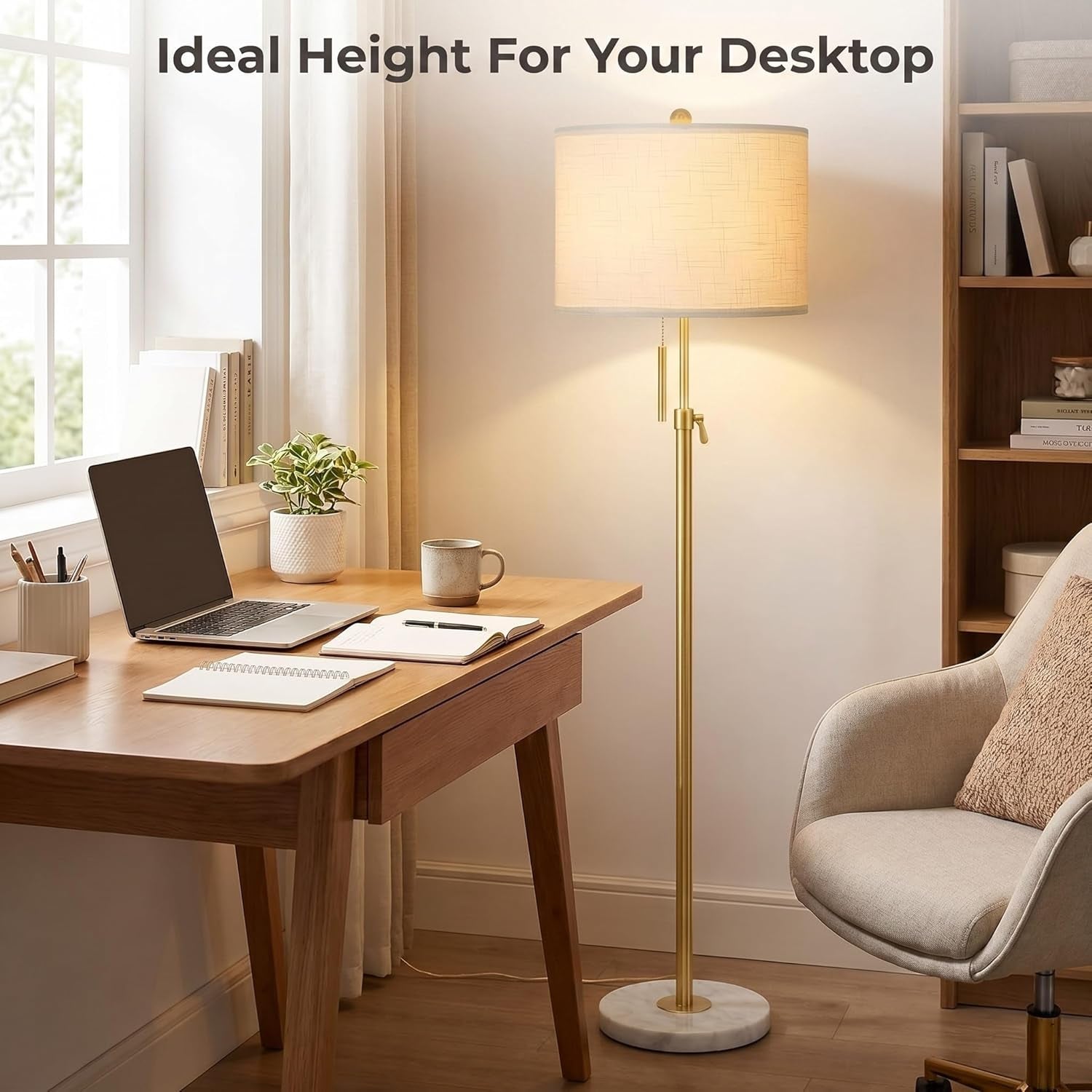 Golden Floor Lamp With Height Adjustable Dimmability