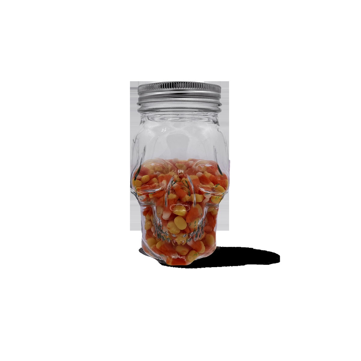 Skull Mason Jar with Lid, 4-Piece Set (2 skull Mason Jars & 2 Lids) 16oz, Clear