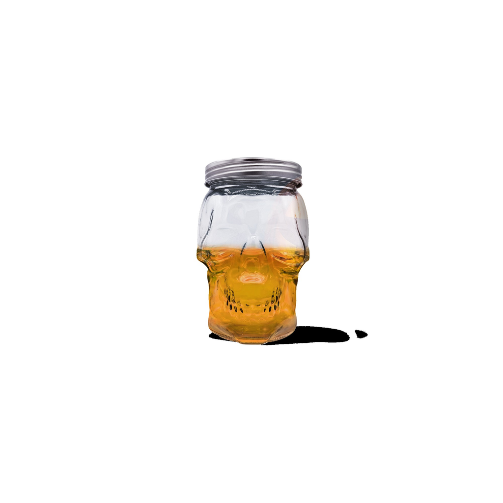 Skull Mason Jar with Lid, 4-Piece Set (2 skull Mason Jars & 2 Lids) 42oz, Clear