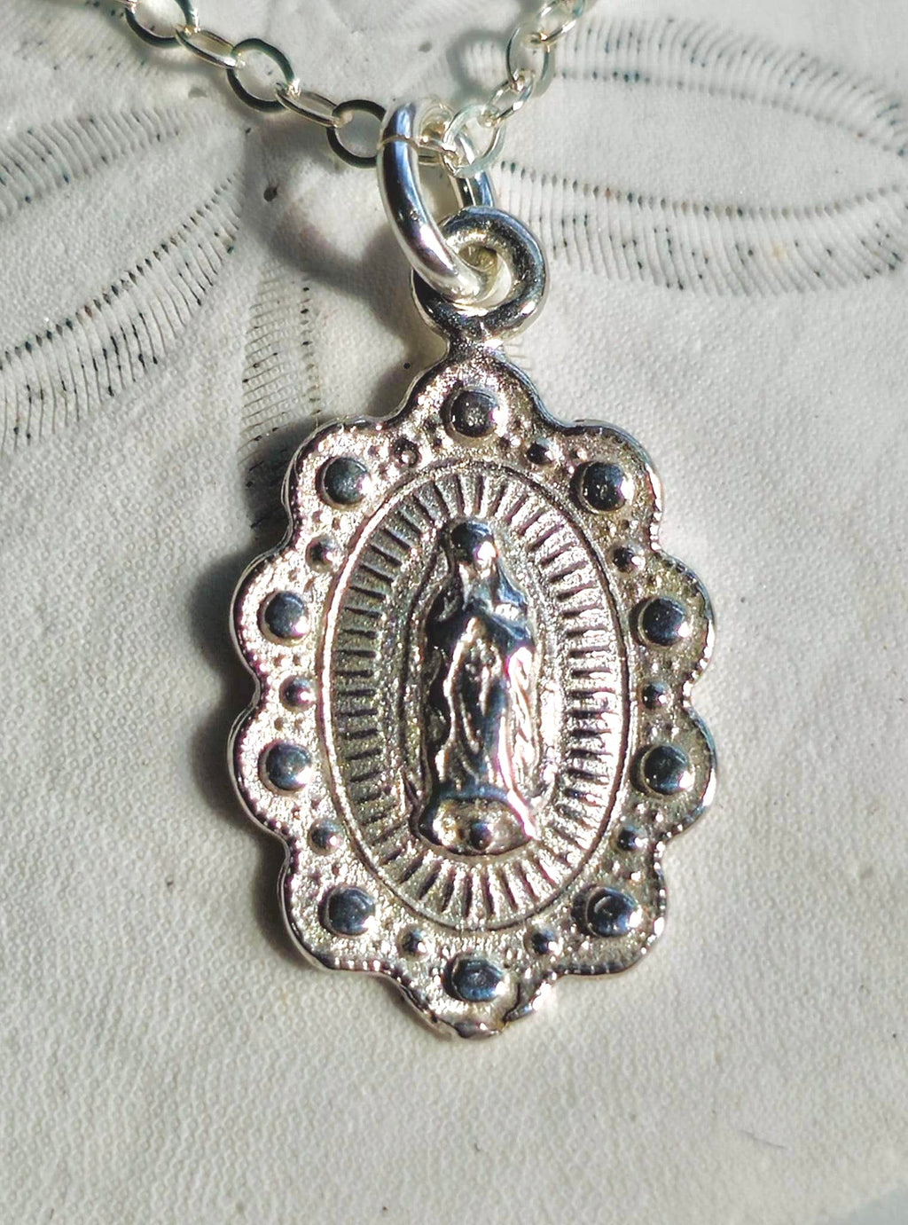 Our Lady of Guadalupe Scalloped Necklace in Sterling Silver