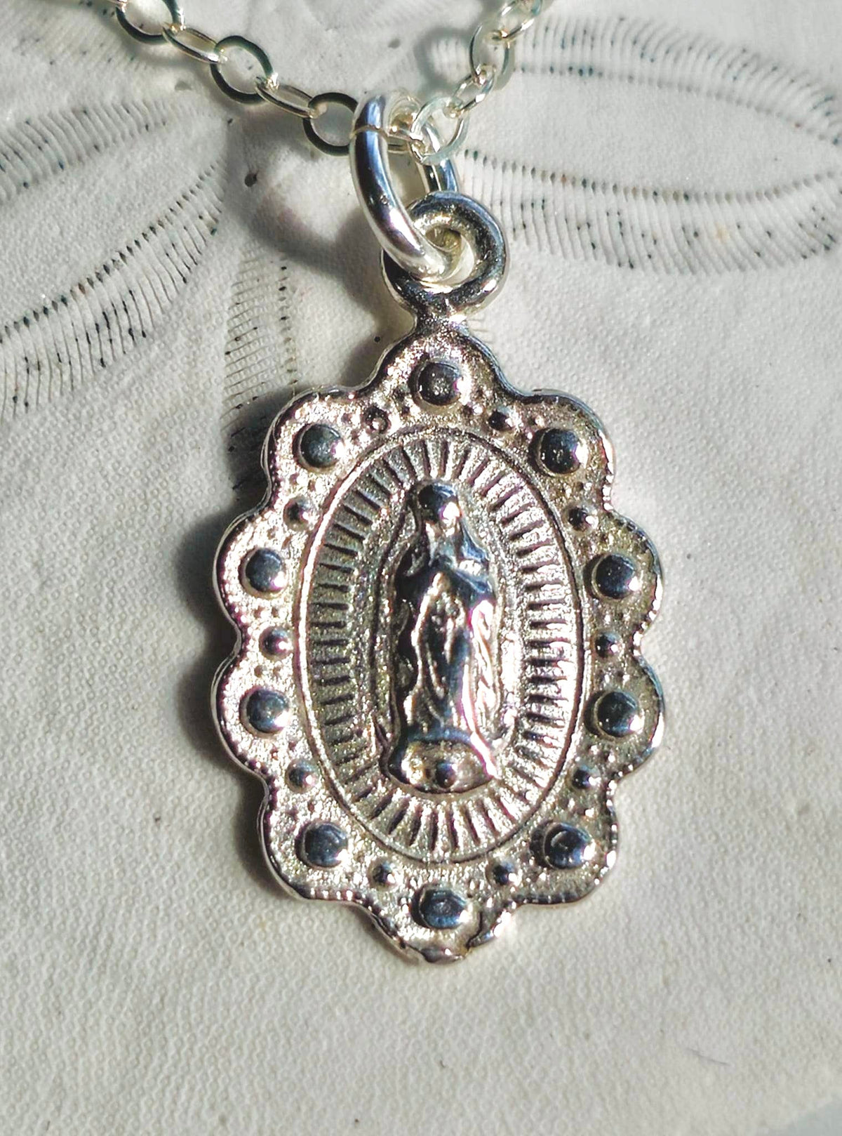 Our Lady of Guadalupe Scalloped Necklace in Sterling Silver