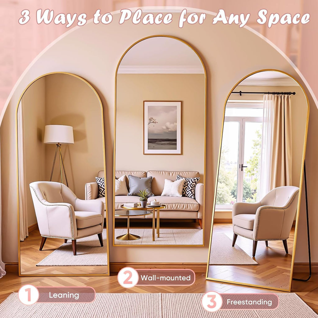58 Inch Arched Full Length Mirror Gold Frame Standing Floor Mirror