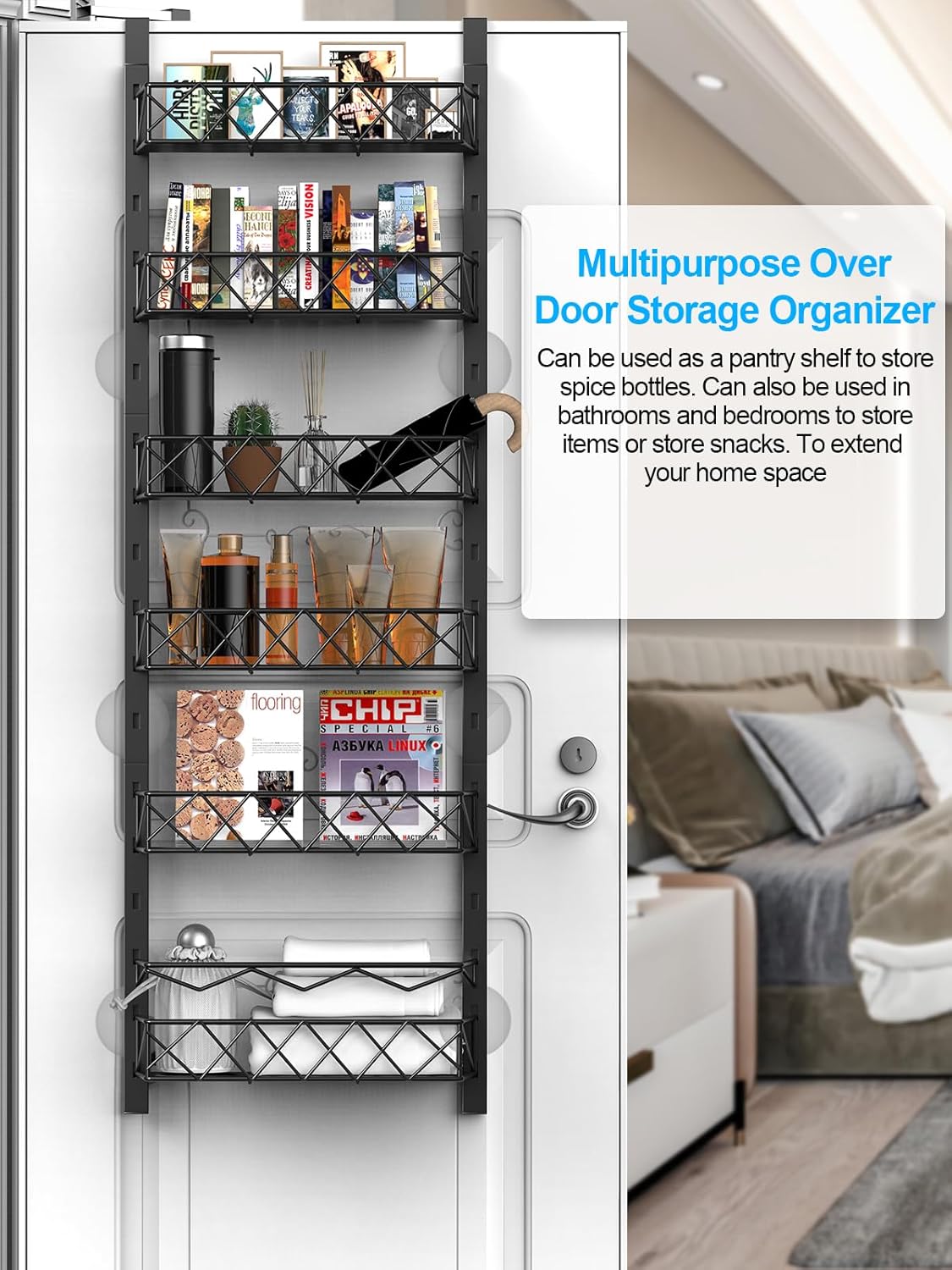 CARLA HOME 6 Tier Adjustable Baskets Over Door Pantry Organiser for Home Kitchen