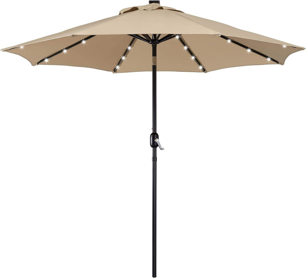 9ft Tan SolarPowered WeatherResistant Patio Umbrella