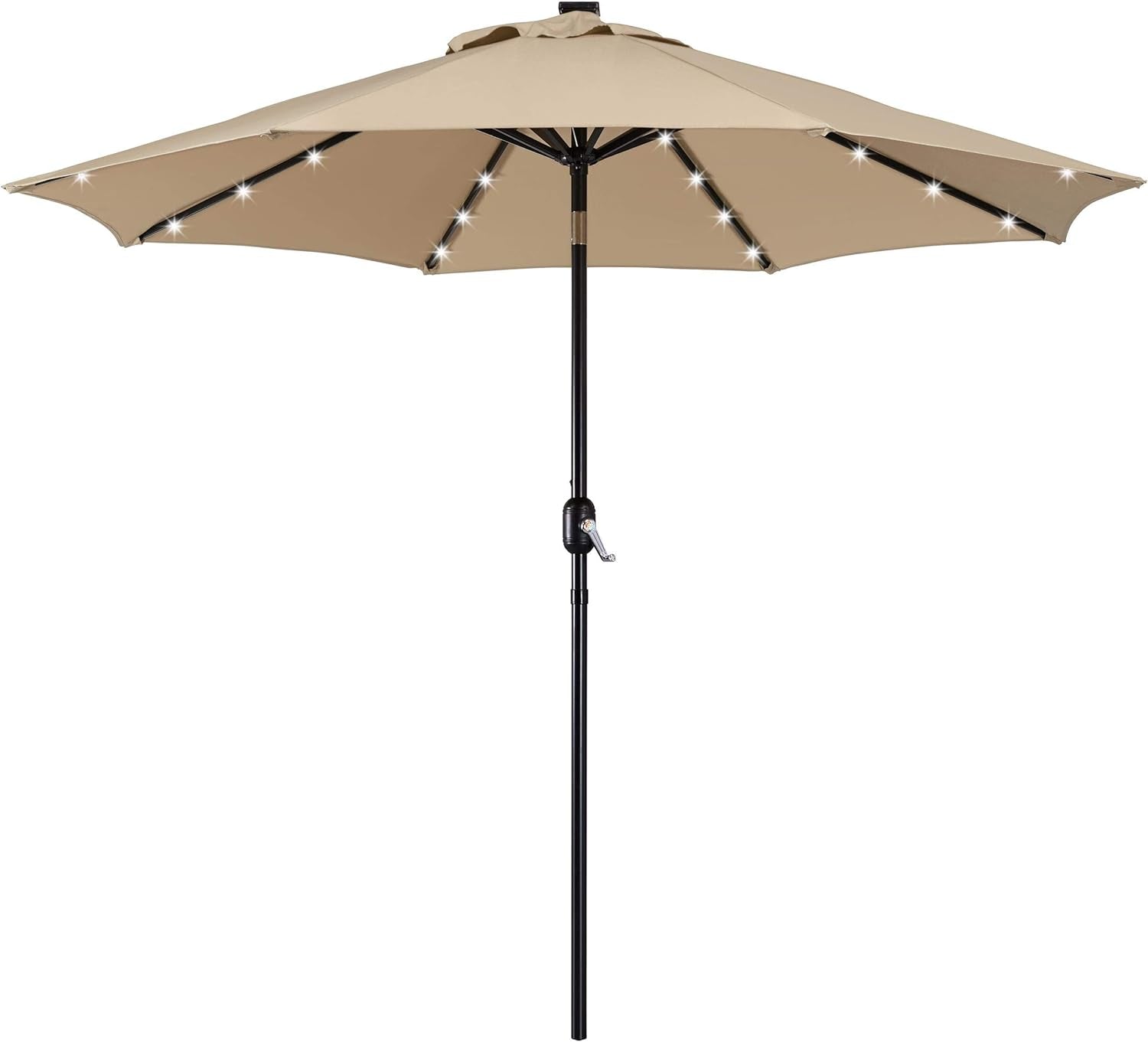 9ft Tan SolarPowered WeatherResistant Patio Umbrella