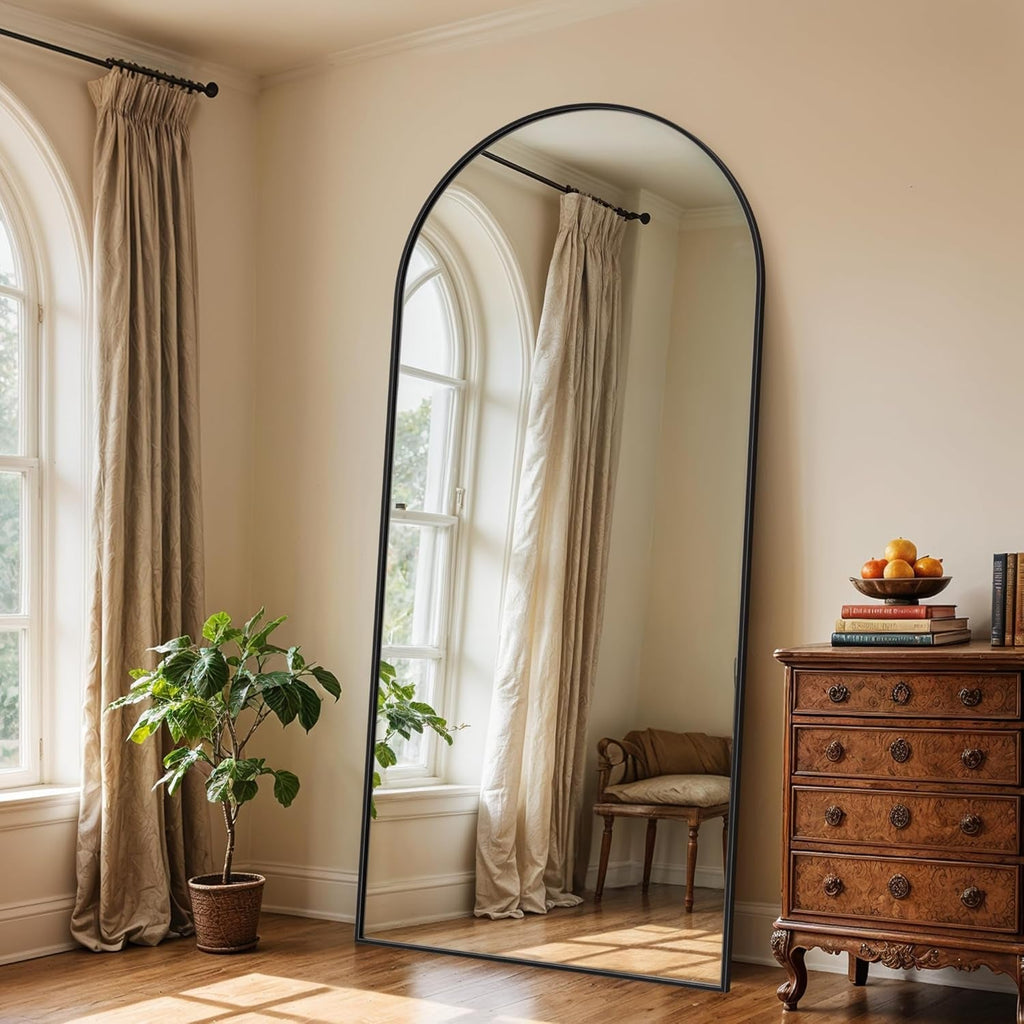 71-Inch Full-Length Arched Standing Mirror Matte-Black