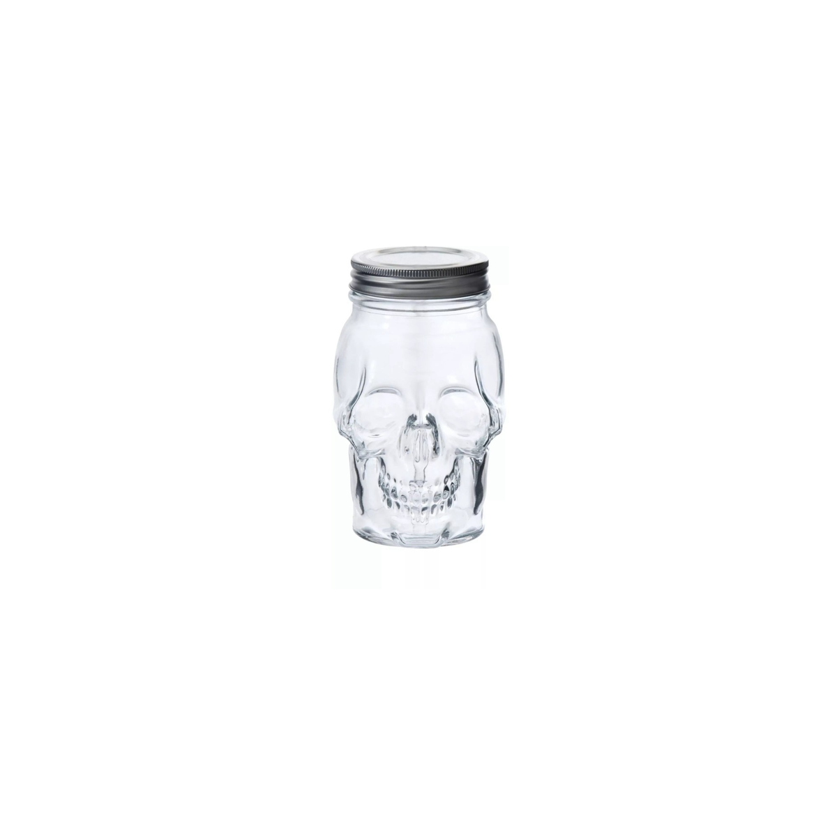 Skull Mason Jar with Lid, 4-Piece Set (2 skull Mason Jars & 2 Lids) 16oz, Clear