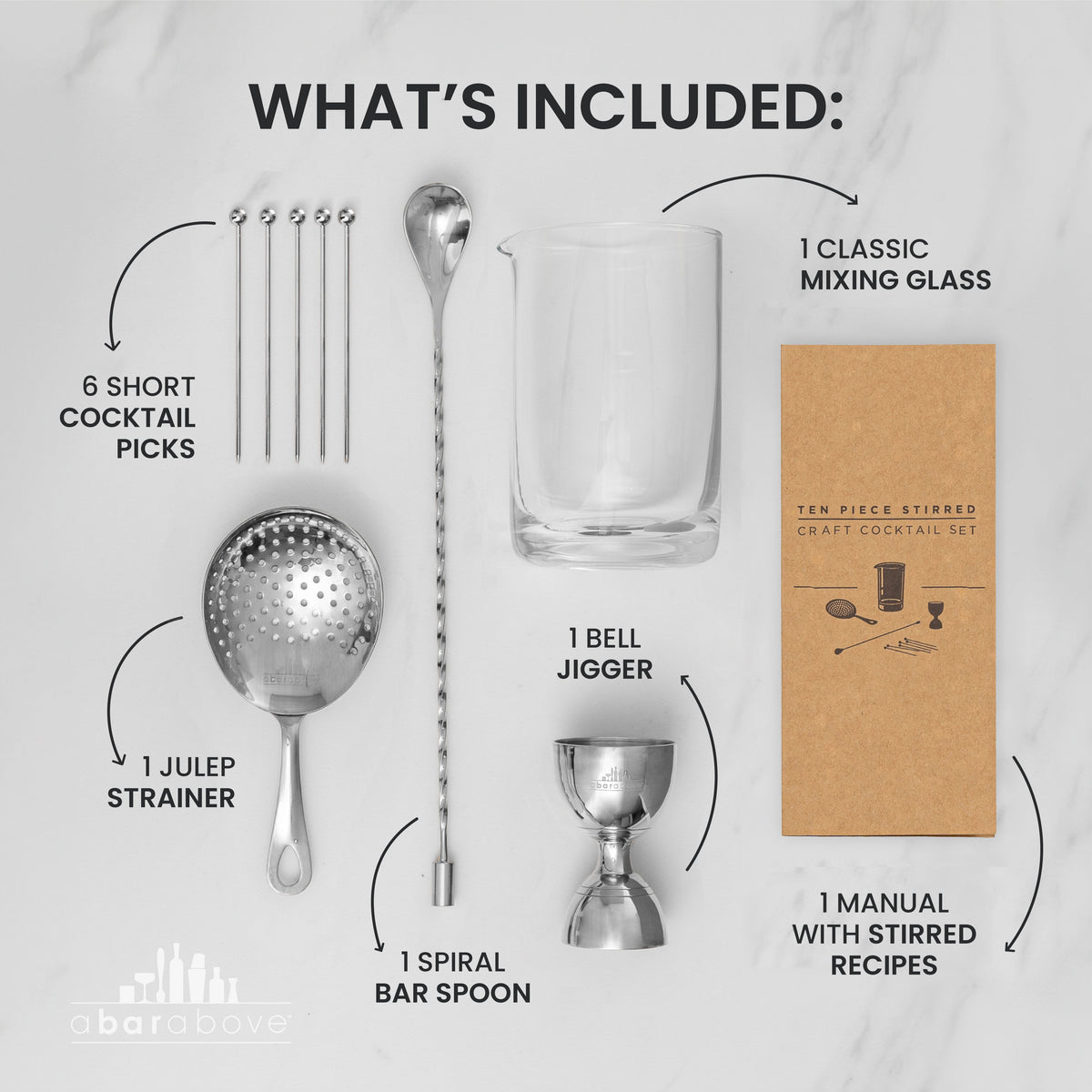 10-Piece Stirred Craft Cocktail Set - Stainless Steel