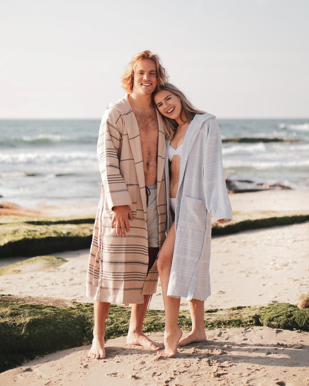 Del Mar Navy Turkish Towel Terry Bathrobe – 100% Turkish Cotton Hooded Unisex Spa Robe (S/M, L/XL)