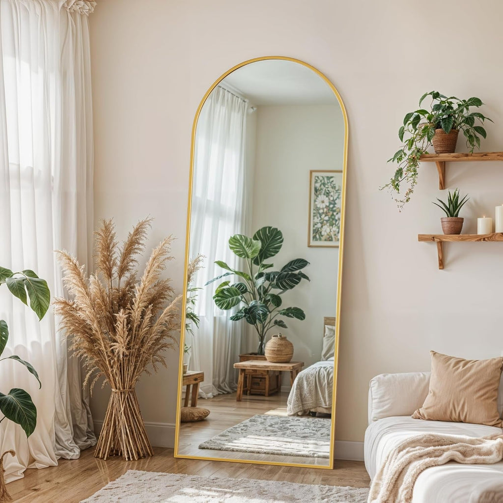 58 Inch Arched Full Length Mirror Gold Frame Standing Floor Mirror