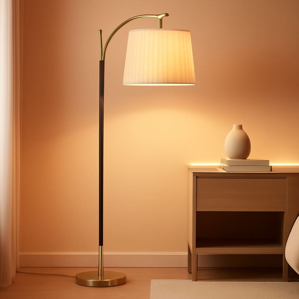 Industrial Matte Black Gold Dimmable Arc Floor Lamp Remote