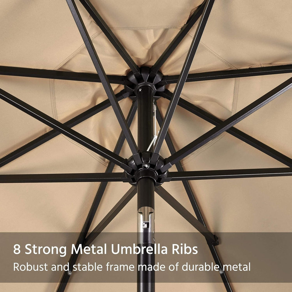 9ft Tan SolarPowered WeatherResistant Patio Umbrella