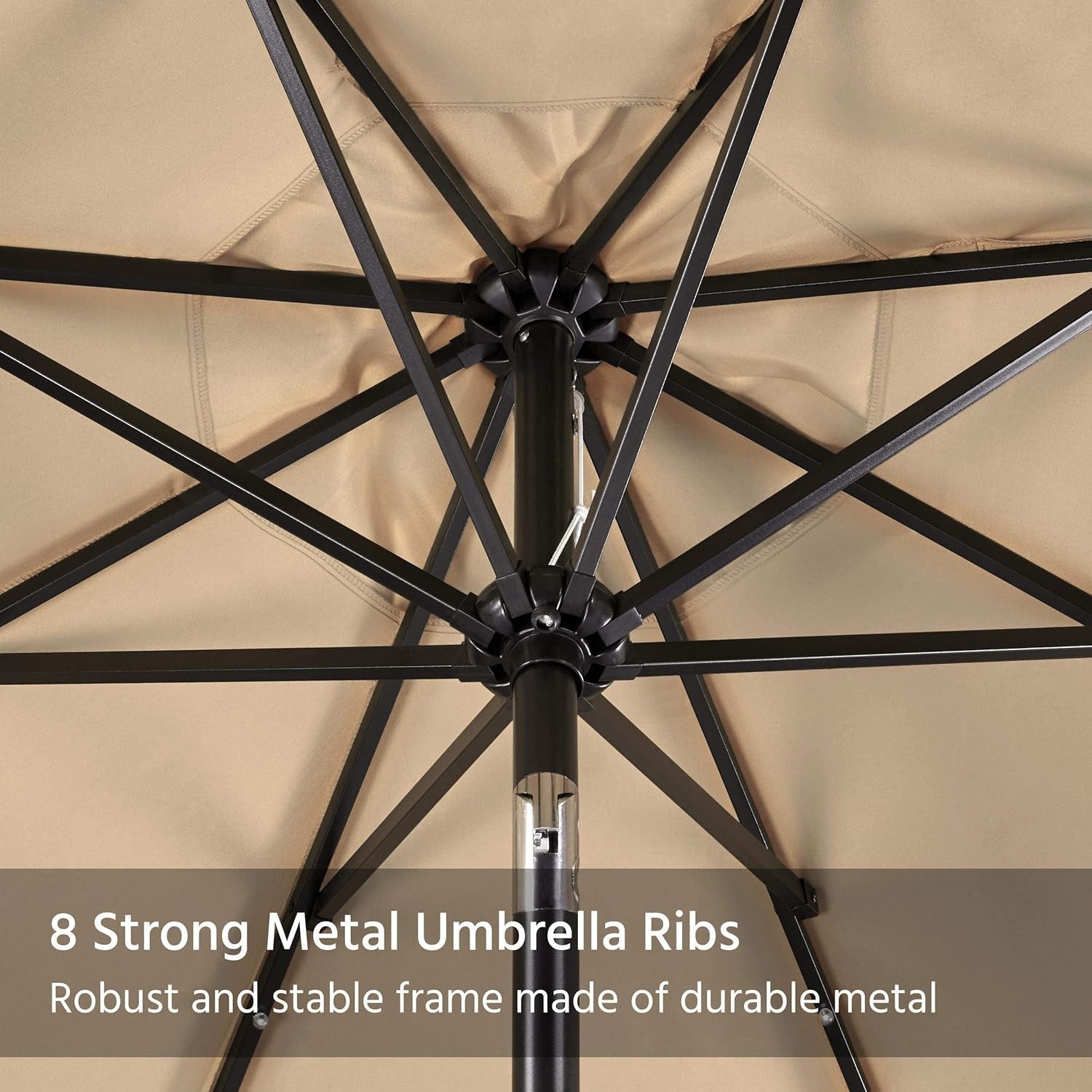 9ft Tan SolarPowered WeatherResistant Patio Umbrella