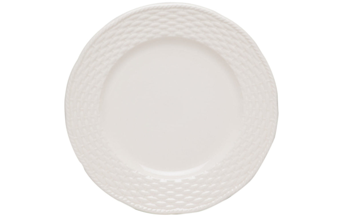 White Four Piece Weave Stoneware Service For Four Dinner Plate Set