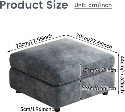 Blue Grey Upholstered Storage Ottoman For Sectional