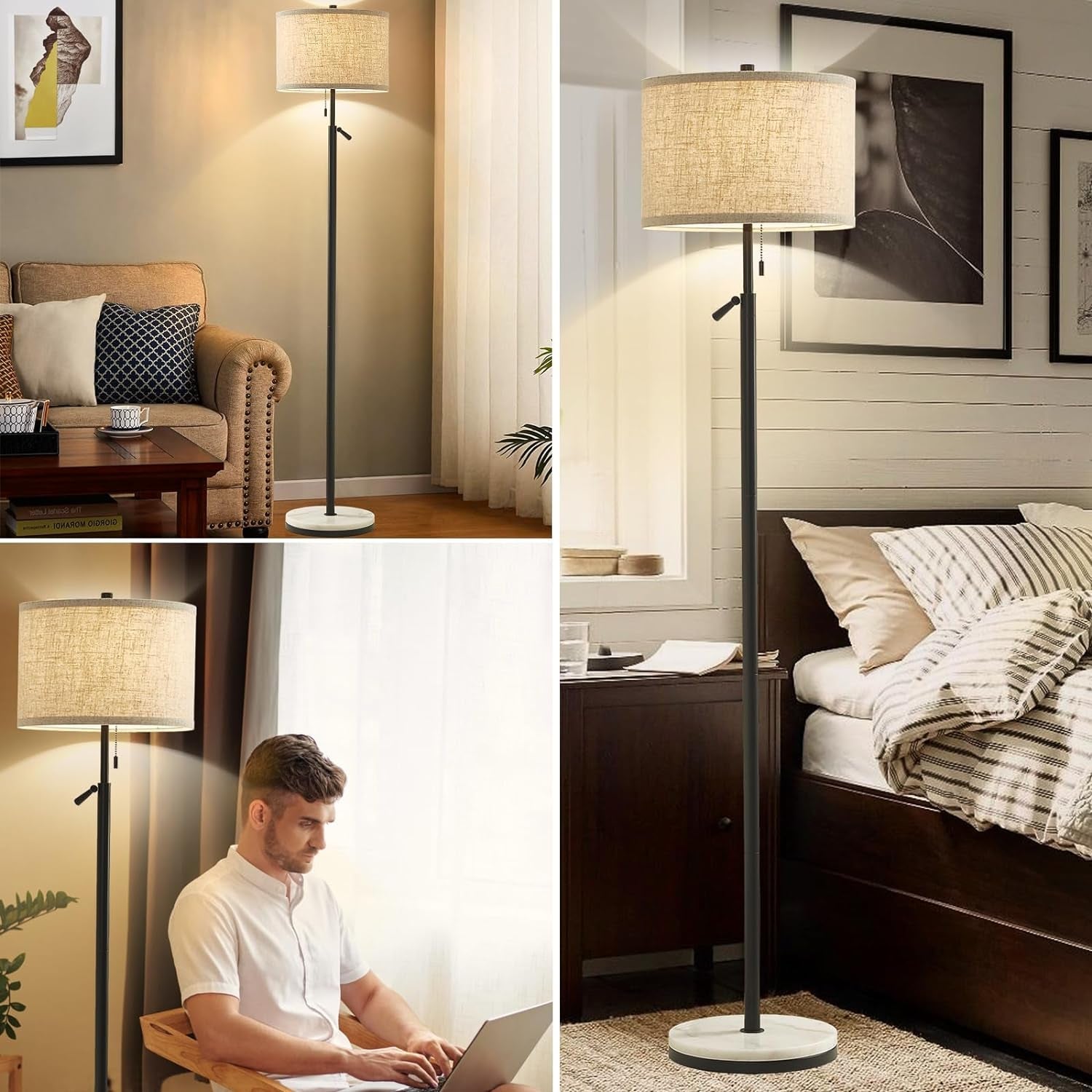Black Marble Floor Lamp Telescoping Height Adjustable