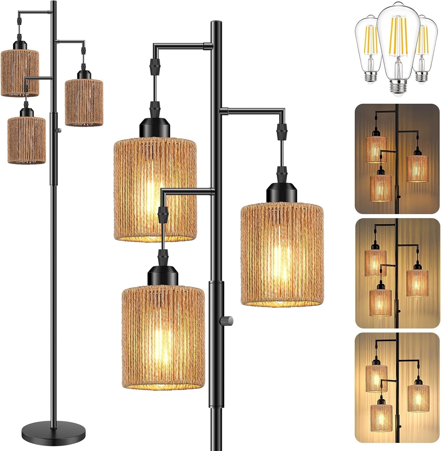 72 Inch Boho Floor Lamp Handwoven Shade Dimmable Lighting
