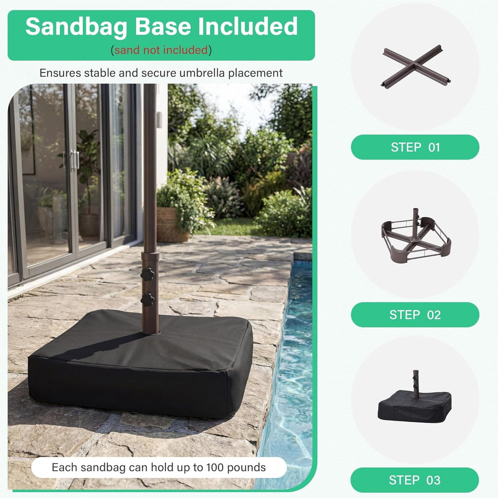 FifteenFootLarge Navy Patio Market Umbrella With Base