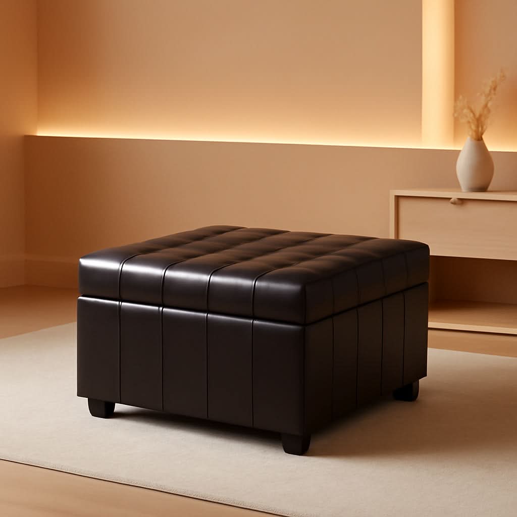 Thirty One Inch Square Upholstered Storage Ottoman