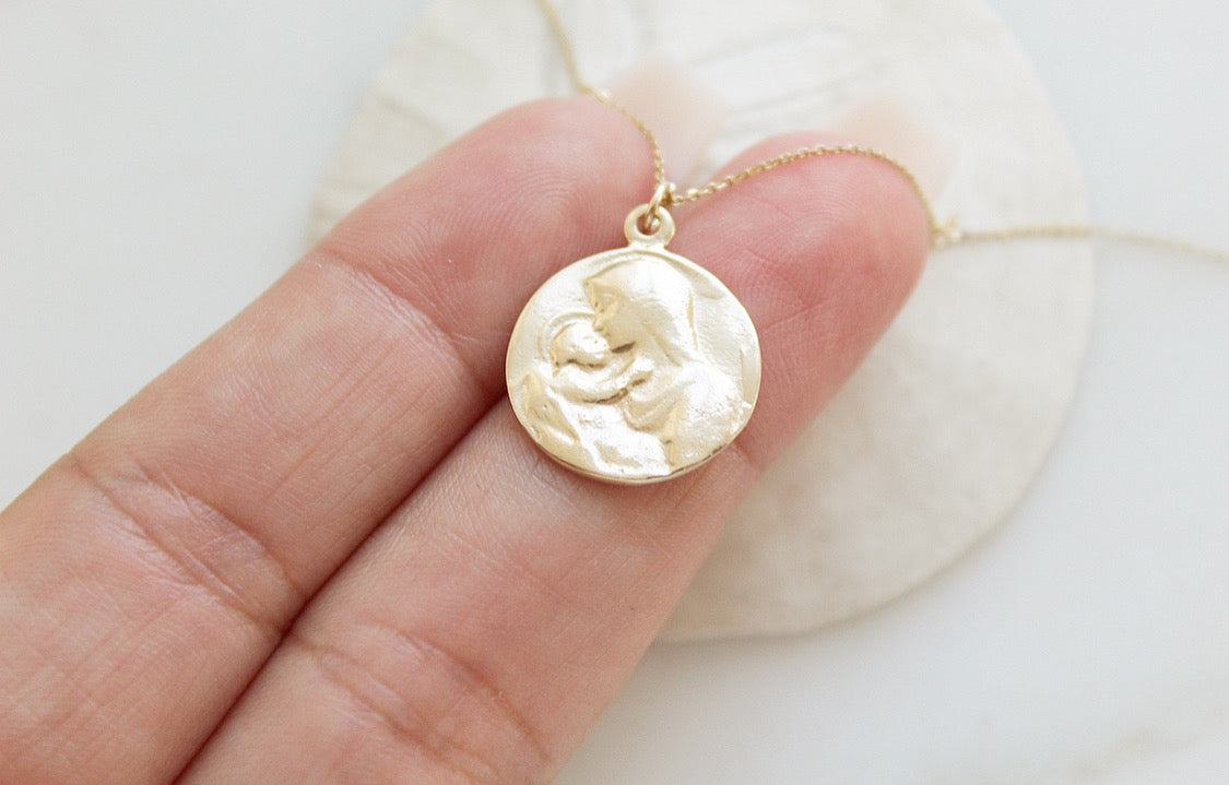14k Gold Jesus & Mary Necklace