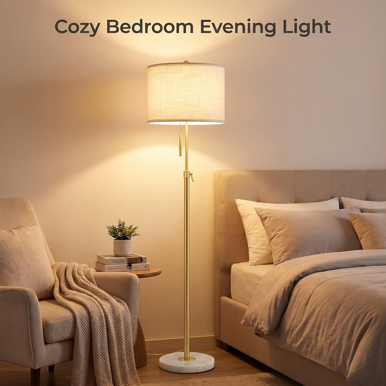 Golden Floor Lamp With Height Adjustable Dimmability